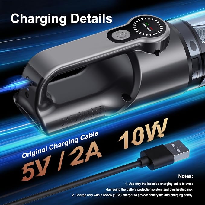 18000Pa Cordless Handheld Car Vacuum Cleaner – 35-Min Runtime, LED Light & LCD Screen, 2-in-1 Blower Function – Lightweight 1.9lb Portable Vacuum for Pet Hair, Home & Car Interior (Black)