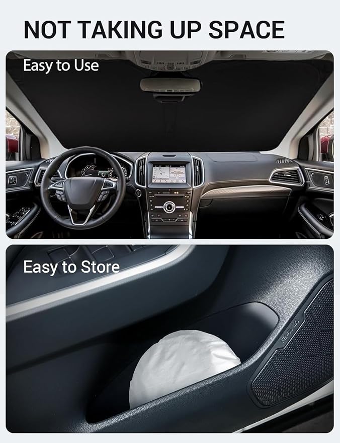 Proadsy 2026 Upgrade Windshield Sun Shade Custom Fit 2015-2024 Ford Edge Foldable Front Sunshade Protector Sun Visor Blocks UV Rays Keep Car Cooler