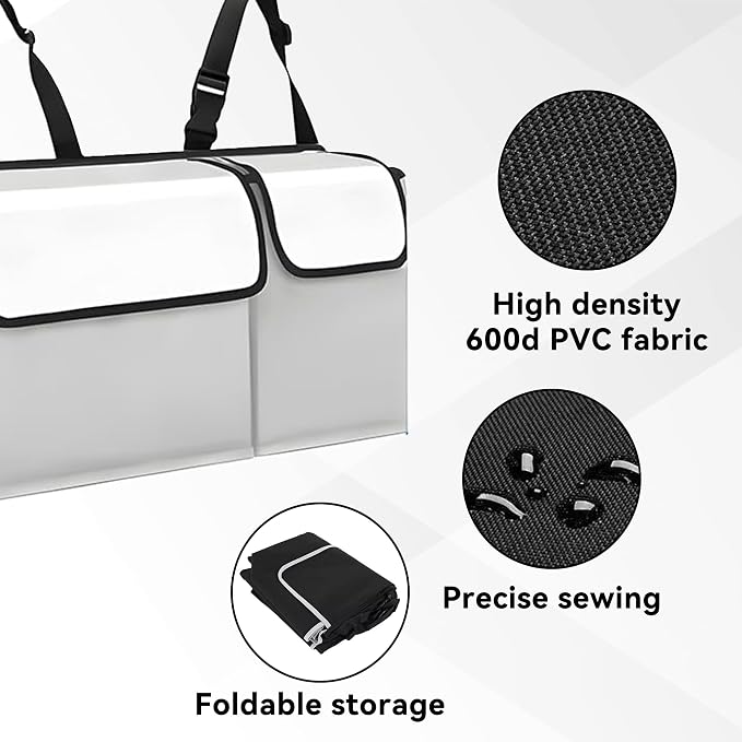 Car Trunk Organizer, Backseat Hanging Large Storage with Adjustable Straps,Waterproof PVC Collapsible Cargo Bag, Car Interior Accessories for Auto SUV MPV (White)