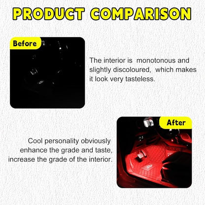 Car LED Strip Light, 48 LEDs RGB Neon Interior Atmosphere Lights, 12V Under Dash Ambient Night Light, USB Port Auto Interior Decorative Lamp, Universal Car Accessories (Red)