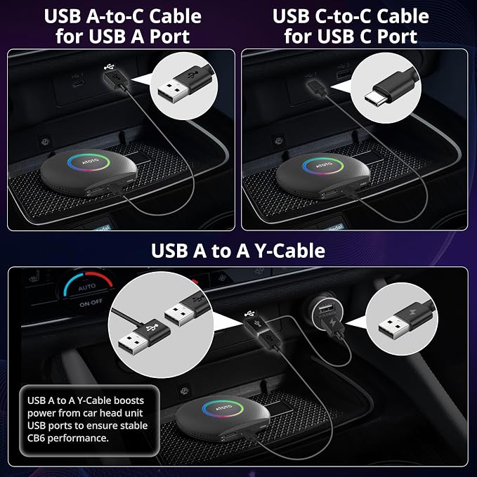 CB6 CarPlay AI Box & Android AI Box, Wireless CarPlay/AndroidAuto Adapter, Plug & Play CarWave Car Smart Box with AI DriveChat, GPS Track, Android 13, 2 BT, 4G LTE, 8G+128G, Black