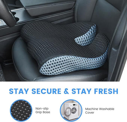 Car Seat Cushion, Broader Visibility with Wedge Design & Coccyx Sciatica Pain Relief with Ergonomic Design, Non-Slip Base,Breathable Mesh Cover, Memory Foam for Long Drive in Car Truck Van Motorhome