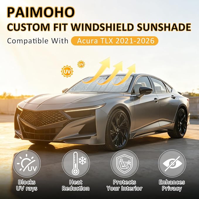 Thickened Windshield Sun Shade for Acura TLX 2021-2026 | Accordion Front Window Sunshade Aluminum Reflective UV Protection Shield, Foldable Sun Visor with Storage Bag Car Accessories