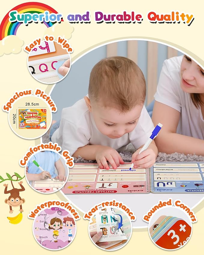 Baobrava Preschool Learning Activities, 37 Themes Tracing Activity Books Ages 3-8, Toddler Handwriting Practice, Letter Tracing, Kindergarten Workbooks, Travel Game for Trip, Christmas Birthday Gifts