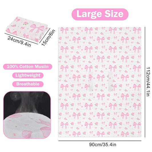 Baby Car Seat Cover - 100% Muslin Cotton Universal Breathable Canopies for Boys and Girls Soft Spring Summer Car Seat Cover Lightweight Infant Car Seat Canopy - Pink Bows