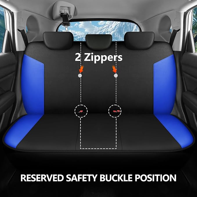 HChengkikz Car Seat Covers Full Set, Waterproof Neoprene Car Seat Covers, Airbag Compatible, All Season Protection Universal Fit Most Cars, Trucks, SUVs (Black + Blue)