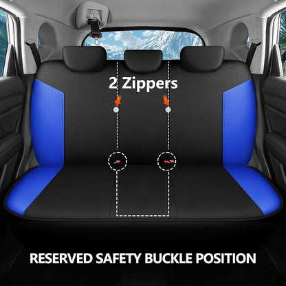 HChengkikz Car Seat Covers Full Set, Waterproof Neoprene Car Seat Covers, Airbag Compatible, All Season Protection Universal Fit Most Cars, Trucks, SUVs (Black + Blue)