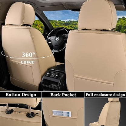 Coverado Car Seat Covers Front Seats, Luxury Leather Seat Covers for Cars, Automotive Car Seat Covers Protector Universal Fit Most Sedans, SUVs, Pick-up Trucks Interior Accessories(Beige)