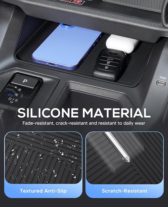 Autorder 2PCS Silicone Center Console Organizer for 2026 Toyota RAV4 Accessories – Anti-Scratch & Waterproof Silicone Shift Panel Trim Cover and Lower Center Console Tray - Black