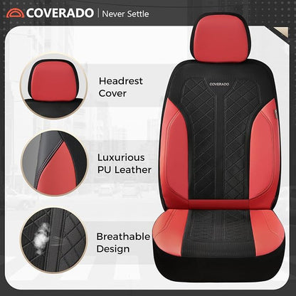 Coverado Seat Covers Full Set, Waterproof Car Seat Covers, PU Leather & Breathable Mesh Seat Protectors, 5-Piece Automotive Seat Covers, Universal Fit for SUVs, Trucks, Sedans
