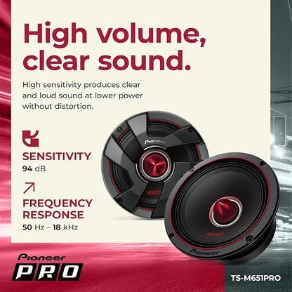 Pioneer P.R.O. Series TS-M651PRO 6.5” Speakers (Pair) – 500W Max, Perfect for high-SPL Builds and pro-Level car Audio