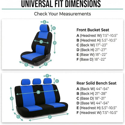 FH Group Automotive Seat Covers Flat Cloth Full Set Blue Combo Small Car Seat Cover Design, Rear Solid Bench Universal Fit and Car Seat Protector for Vans Cars Trucks and SUV Interior Accessories