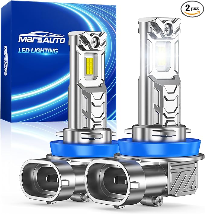 Marsauto M1C H11 LED Headlight Bulbs, 30000LM 6000K Cool White, Compatible with H8/H9/H16, Fanless Passive Cooling, Ultra Quiet Plug and Play Fog Light, Pack of 2