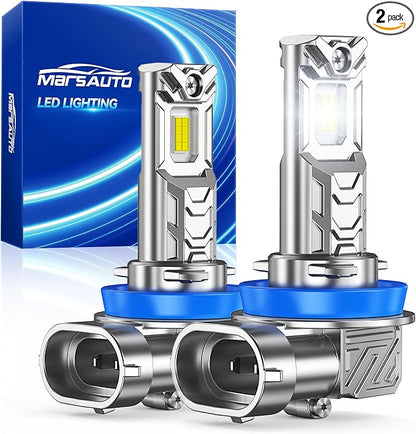 Marsauto M1C H11 LED Headlight Bulbs, 30000LM 6000K Cool White, Compatible with H8/H9/H16, Fanless Passive Cooling, Ultra Quiet Plug and Play Fog Light, Pack of 2