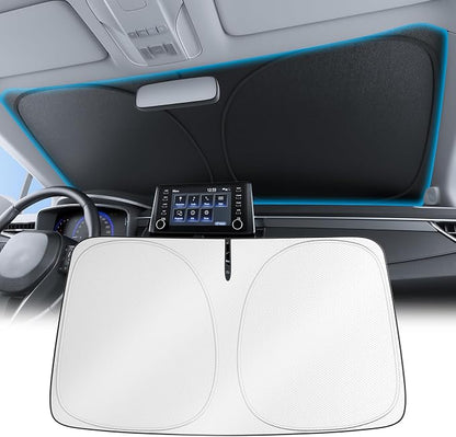 Wigoo 2026 Upgrade Universal Car Windshield Sun Shade [100% Light Block, Durable 210D Oxford] Foldable Heat Insulation Interior Sun Visor to Keep Interior Cool with Storage Bag, S2(59"x33")