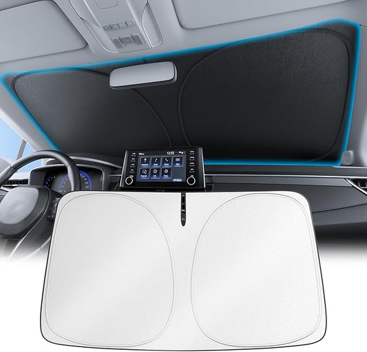 Wigoo 2026 Upgrade Universal Car Windshield Sun Shade [100% Light Block, Durable 210D Oxford] Foldable Heat Insulation Interior Sun Visor to Keep Interior Cool with Storage Bag, S2(59"x33")