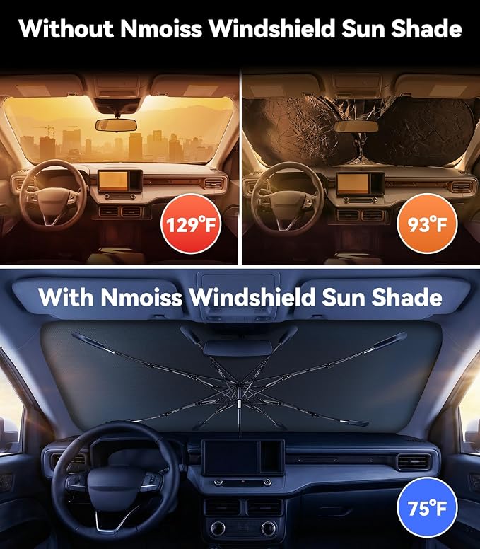 Nmoiss Windshield Sun Shade Umbrella for Ford Maverick 2022-2026 Accessories, [Vinyl Coating Heat Shield] Protect Car from Sun Rays & Heat Damage Keep Cool and Protect Interior