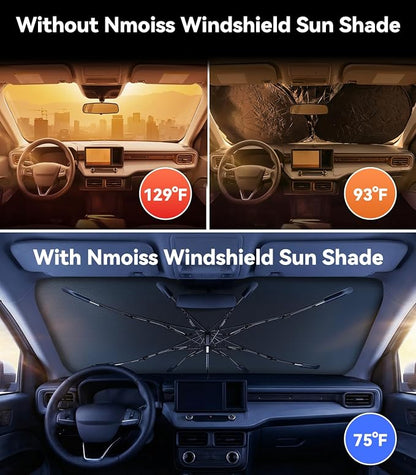 Nmoiss Windshield Sun Shade Umbrella for Ford Maverick 2022-2026 Accessories, [Vinyl Coating Heat Shield] Protect Car from Sun Rays & Heat Damage Keep Cool and Protect Interior