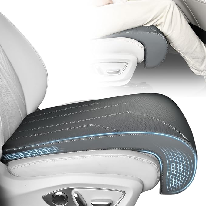 FLORICH Car Seat Extender Leg Extender Support Cushion for Driver Seats Office Chair, Leather Carseat Leg Support for Long Drivers Universal Car Seat Cushion Legs Rest Pads-Deep Grey
