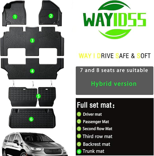 Floor Mats for 2017-2025 2026 Chrysler Pacifica(Hybrid Models), Fit 7 and 8 Passenger Model with Cargo Liners,TPE All Weather Protection Car Full Set Mats,for Pacifica 2017-2026 car Accessories