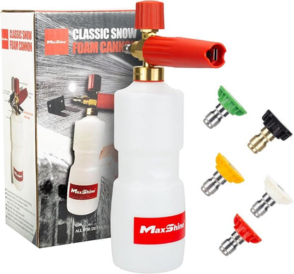 Maxshine Snow Foam Cannon with 5 Pieces Quick-Connect Spray Nozzle Tips - High-Performance Foam Gun for Pressure Washers, Perfect for Car Detailing & Washing