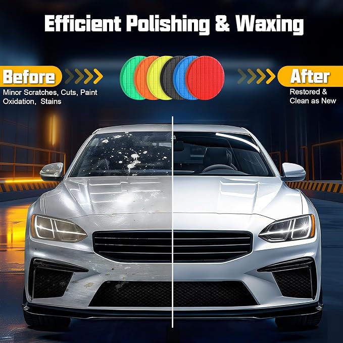 8 PCS 7.5 Inch Buffing Pads, Polishing Pad Kit for 7 Inch Backing Plate, Foam Sponge Pad and Wool Buffing Pad for Car Buffer Polisher, Cutting and Waxing