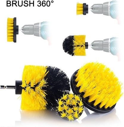 Drill Brush Car Detailing Attachment Set - 3 Piece Power Scrubber Brush Kit for Wheels, Tires, Carpet, Interior, Upholstery - Medium Stiff Nylon Brushes for Cordless Drill Cleaning