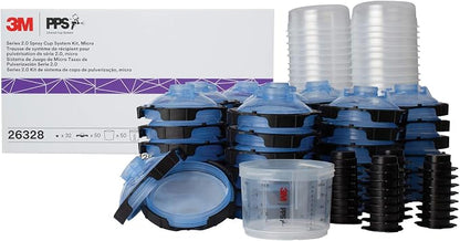 3M PPS 2.0 Spray Gun Cup, Lids and Liners Kit, 26328, Micro, 3 Ounces, 125-Micron Filter, Use for Cars, Furniture, House and More, 1 Mini Paint Cup, 50 Micro Liners, 50 Lids, 32 Sealing Plugs