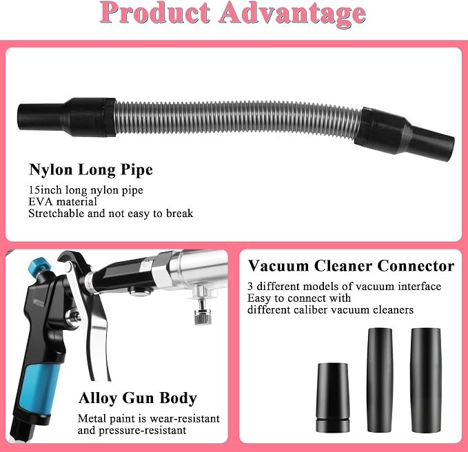 GOCCIDA 2in1 Car Interior Detailing Air Blow Gun & vacunm Gun,Multi-Purpose Cleaning Gun Detachable Sprinkler Head for Automotive Detailing, Carpet, Upholstery, Surface Cleaning