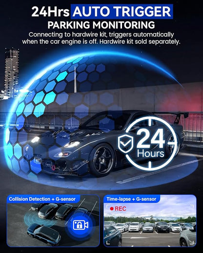 IIWEY 4K+4K Dash Cam Front and Rear, 5G Wi-Fi 64GB SD Card Included, STARVIS Dash Camera for Cars, 3 Inch IPS Screen, Dual Channel HDR Night Vision, 24H Parking Mode, 170° Widude Angle, G-Sensor