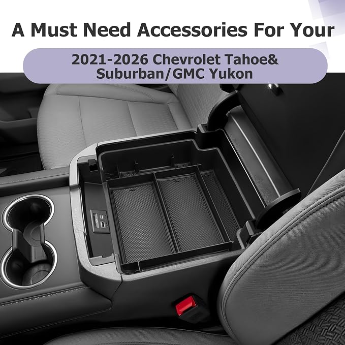 LUWU Console Organizer for 2021-2026 Tahoe & Suburban/GMC Yukon Accessories(ONLY for Standard Console w/Charging Socket) - NOT for Power Sliding Console Center Console Organizer Tray ABS Materials