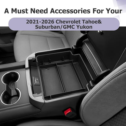 LUWU Console Organizer for 2021-2026 Tahoe & Suburban/GMC Yukon Accessories(ONLY for Standard Console w/Charging Socket) - NOT for Power Sliding Console Center Console Organizer Tray ABS Materials