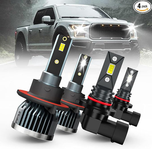 Led Headlight Bulbs, compatible with (2004-2014) FORD F-150 led headlights, 9008/H13 High & Low Beam Bulbs +9145 LED Fog Light Bulbs, Pack of 4