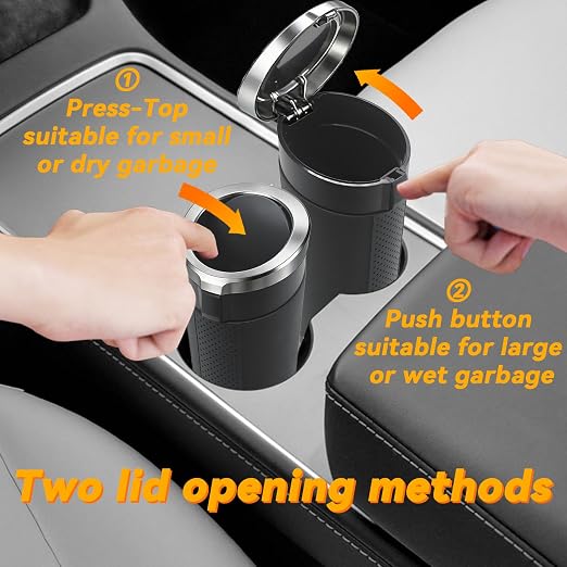 Car Trash Can Bin with Lid - 2 Pack, Leakproof Garbage Can for Vehicle, Mini Trash Bin with 180 Attached Trash Bags, Easy to Clean Cup Holder Trash Can for Car, Home, Office