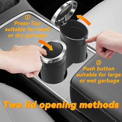 Car Trash Can Bin with Lid - 2 Pack, Leakproof Garbage Can for Vehicle, Mini Trash Bin with 180 Attached Trash Bags, Easy to Clean Cup Holder Trash Can for Car, Home, Office