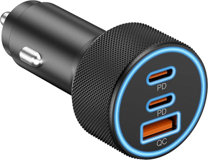 Car Charger USB C, 3-Port 67W Dual USB-C & USB-A Car Phone Charger Accessories Power Adapter Fast Charging Cigarette Lighter for iPhone 17/16/15/14/13/12/11 Pro Max, iPad, Galaxy S26/S25/S24, Android