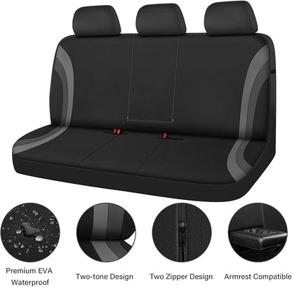 CAR PASS EVA Waterproof Back Seat Cover,Gray Bench Seat Cover, Rear Seat Cover Universal Fit for Cars Sedans SUVs Vans Truck 95% Automotive Interior Backseat Car Covers (Rear,Black and Gray)