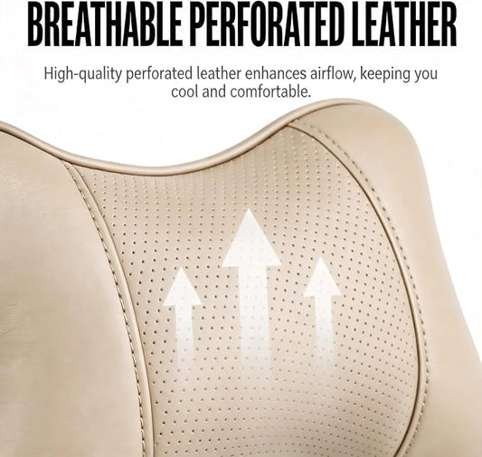 Car Pillow for Car Neck Pillow for Driving Seat Leather Neck Support Soft Cushion Support Head-Rests for Vehicle Sleeping with Elastic Adjustment Strap 2PCS (Neck, Beige)