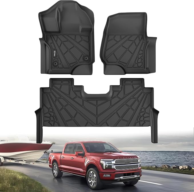 KARPAL Floor Mats for 2015-2026 Ford F-150 & 2022-2026 F150 Lightning SuperCrew, Custom Fit TPE All Weather Ford F150 Accessories 1st & 2nd Row Floor Liner