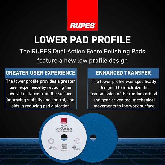 RUPES 9.DA150H Pack of 1 Blue D-A Coarse Cutting Foam Pad 150mm | Ideal for Paint Correction & Gloss Enhancement | Mild to Severe Defect Removal | Compatible with 5" Backing Plate