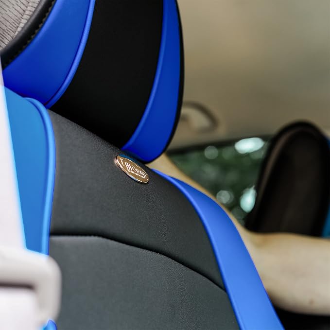 FH Group Car Seat Cover for Back Seat Blue Black Faux Leather - Universal Fit, Rear Seat Covers for Cars with Rear Split Bench, Car Seat Cushions, Car Interior Accessories for SUV, Sedan, Van