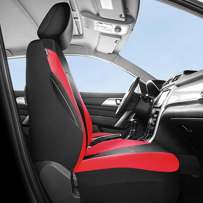 HChengkikz Car Seat Covers Front Seat, Waterproof Neoprene Seat Covers, Airbag Compatible, Universal Fit Most Sedans, SUVs, Trucks(Black + Red)