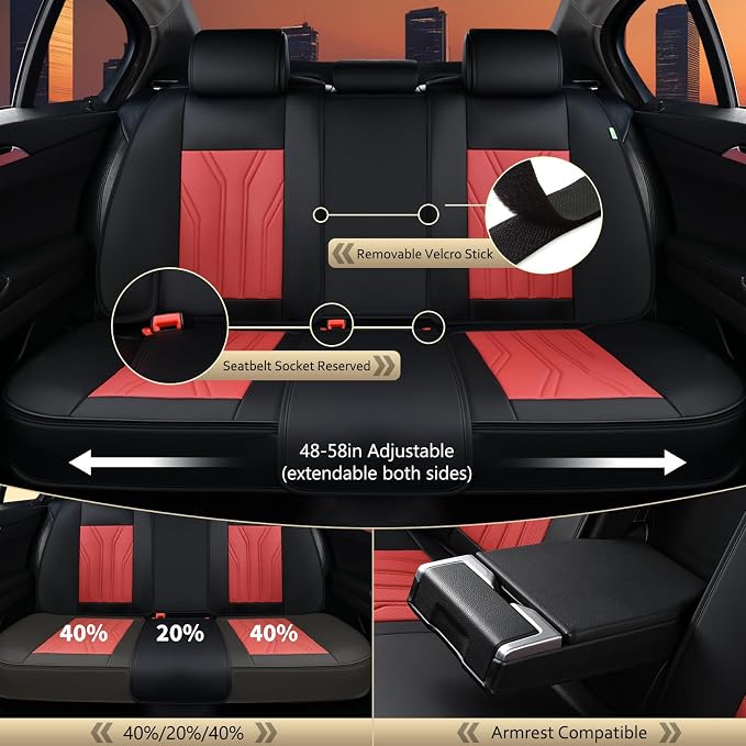 FLORICH Leather Seat Covers, Car Seat Covers Full Set, Car Seat Protectors 5 Seats, Automotive Seat Covers Driver Seat Covers Fit for Most Cars Trucks SUV-Black&Burgundy