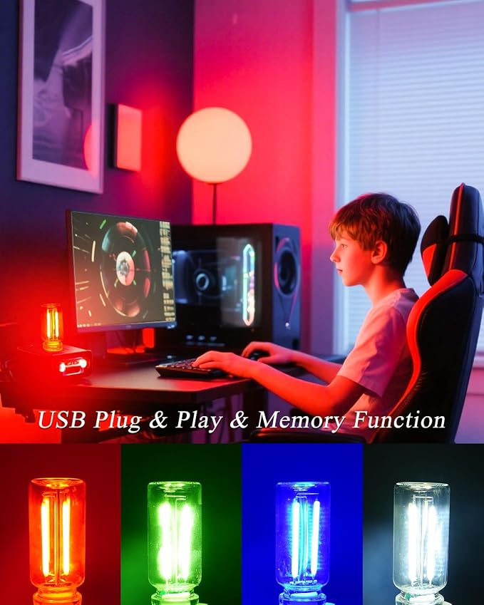 USB Light Touch Dimmable Retro USB Led Lights for Car,Mini USB Light Bulb Ambient Lighting for Car Bedroom Party Christmas Hallway Camping,Red 2Pack