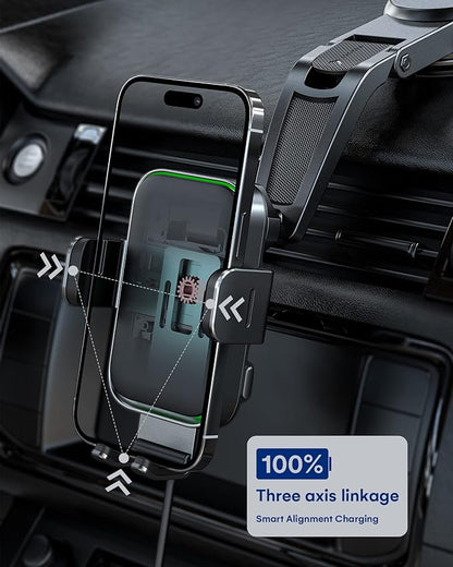 ZEEHOO Wireless Car Charger, DUOXX Dual Coils 15W Fast Charging Auto-Clamping Car Mount, Dashboard, Vent Charging Phone Holder for iPhone 17 16 15 14 13 12, S23 Ultra, Z Flip4 3, etc