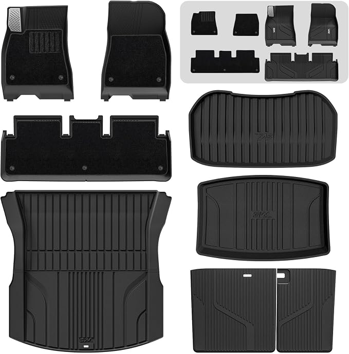 3W Tesla Model 3 2024 2025 2026 Floor Mats, Full Set with Metal Pedal & Carpets, Cargo Liner, Highland All Weather, Custom Fit Rear Trunk Mat, Black, Model 3 Accessories