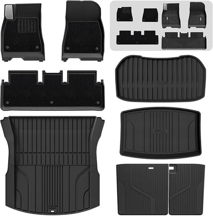 3W Tesla Model 3 2024 2025 2026 Floor Mats, Full Set with Metal Pedal & Carpets, Cargo Liner, Highland All Weather, Custom Fit Rear Trunk Mat, Black, Model 3 Accessories