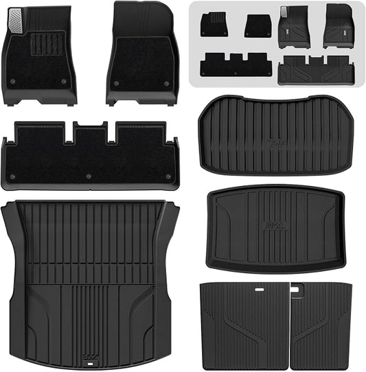 3W Tesla Model 3 2024 2025 2026 Floor Mats, Full Set with Metal Pedal & Carpets, Cargo Liner, Highland All Weather, Custom Fit Rear Trunk Mat, Black, Model 3 Accessories