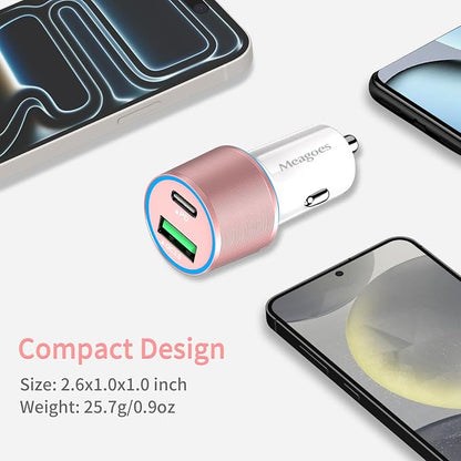 67.5W Pink Car Charger USB C Super Fast Charging, 45W USBC&QC3.0 Port Plug for iPhone 17 Pro Max/Air/16/15/iPad, Samsung S26 Android Cell Phone, Dual 12V Cigarette Lighter Adapter+3.3 ft Type C Cable
