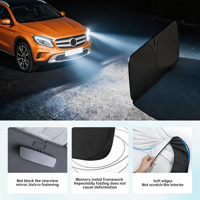 Windshield Sunshade for Mercedes Benz GLA GLA180 GLA200 GLA220 GLA250 2014-2026 Sun Shade 300T Front Window Shade Sun Shield Blocks UV Rays Custom Fit GLA Windshield Cover Foldable Keep Cool
